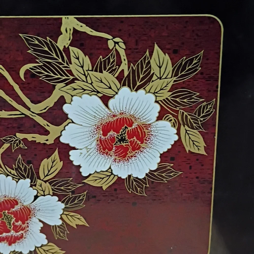 Floral Black and Red Decorative Tray